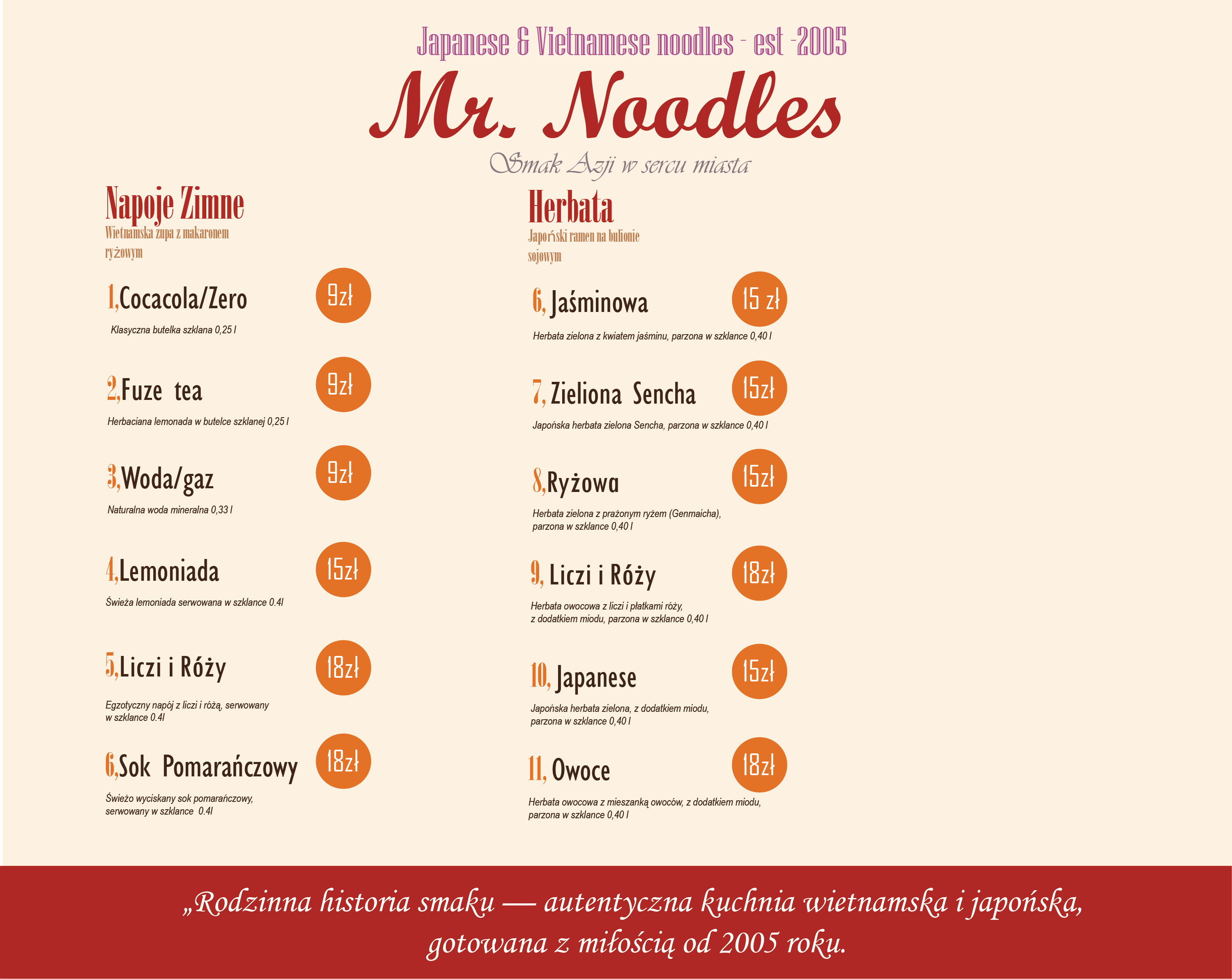 Mr. Noodles — menu napojów